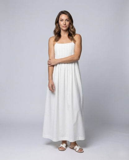 Damen Maxikleid mit Kellerfalten und Spaghettiträgern - Norvielle