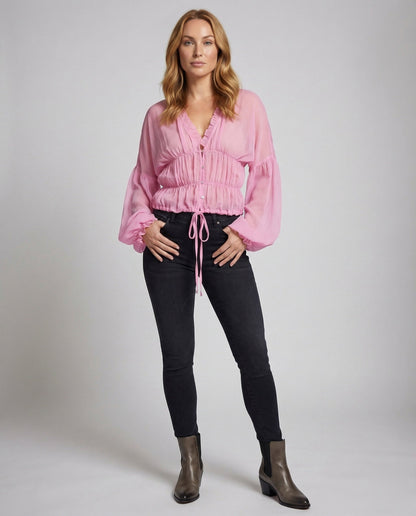 Damen Bluse Chiffon Gerafft Empire-Taille - Norvielle