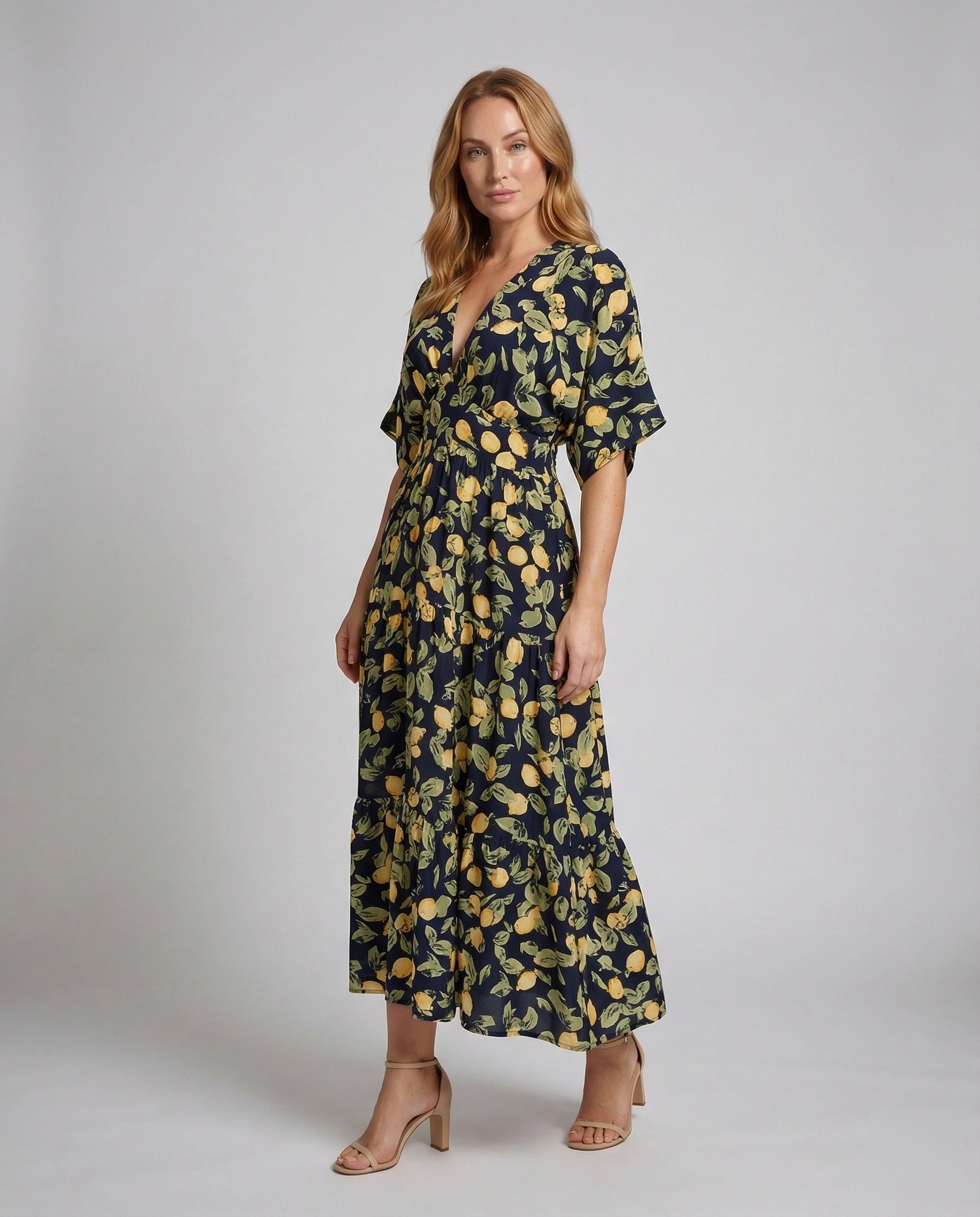 Damen Maxikleid Zitronenprint Volantrock - Norvielle