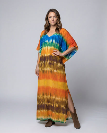Damen Maxikleid Batik Kaftan-Schnitt Beinschlitz - Norvielle