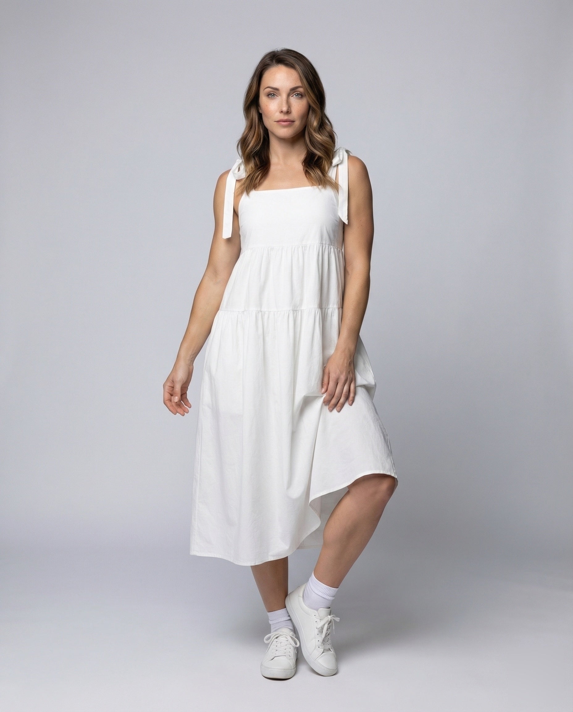 Damen Midikleid Asymmetrischer Saum Baumwolle Leinen Beige - Norvielle