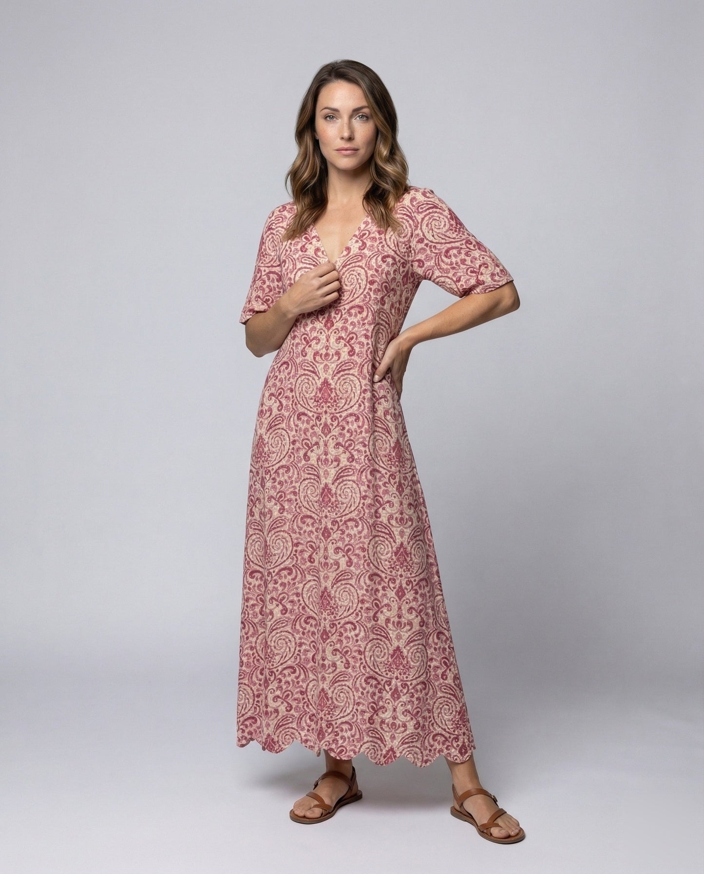 Damen Maxi-Kleid Paisley-Muster Dreiviertelärmel - Norvielle