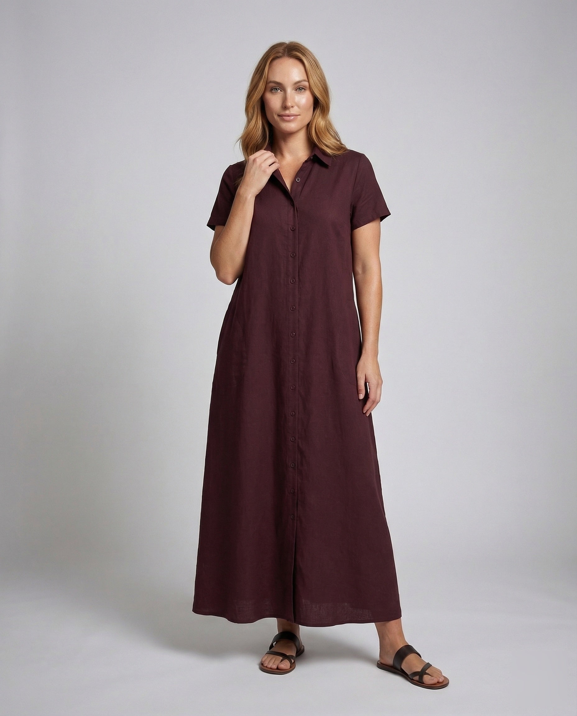 Damen Maxikleid Hemdblusen-Style Durchgehende Knopfleiste - Norvielle