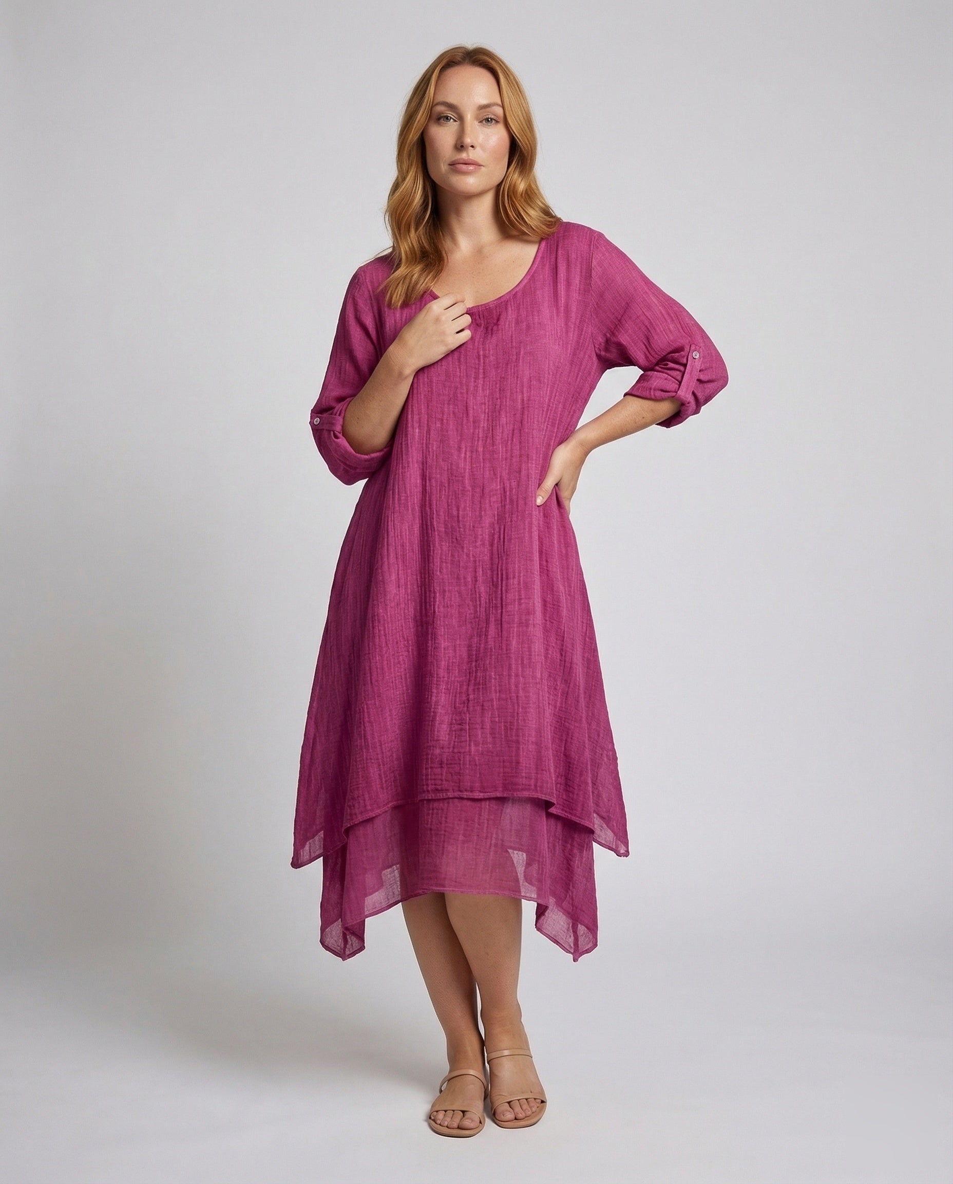 Damen Lagenkleid Knitteroptik Zipfelsaum - Norvielle