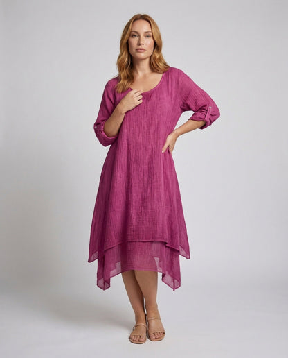 Damen Lagenkleid Knitteroptik Zipfelsaum - Norvielle