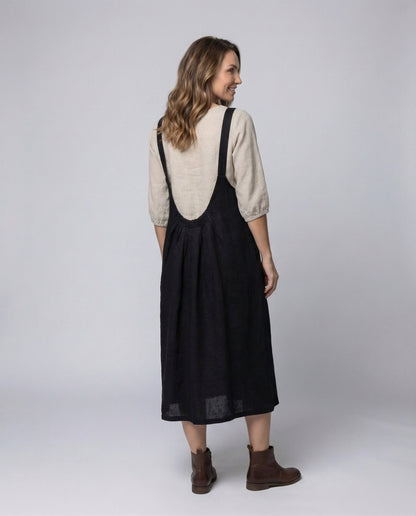Damen Leinenkleid A-Linie Lockere Passform Beige