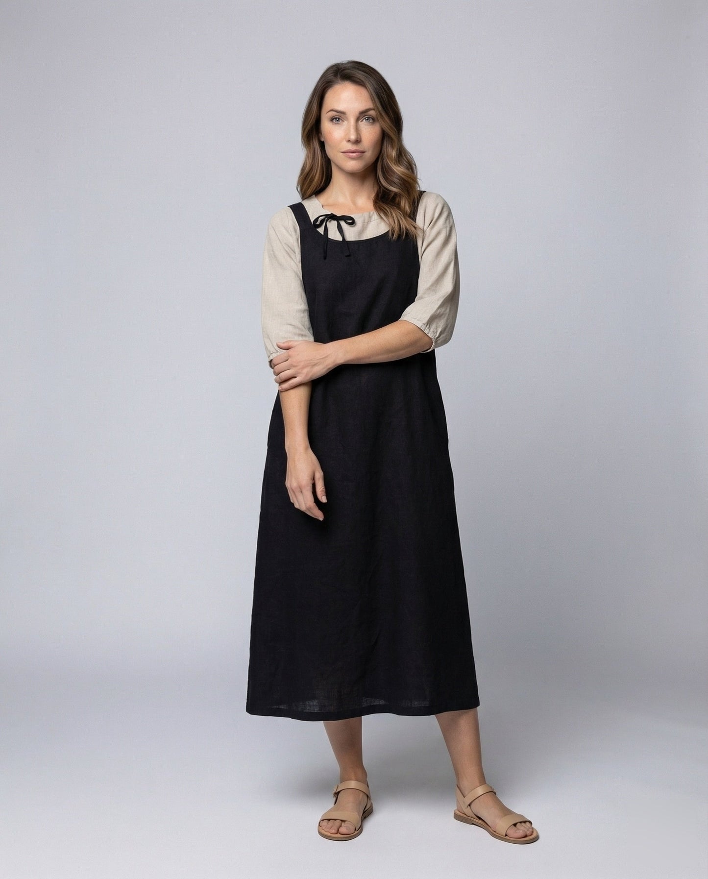 Damen Leinenkleid A-Linie Lockere Passform Beige - Norvielle