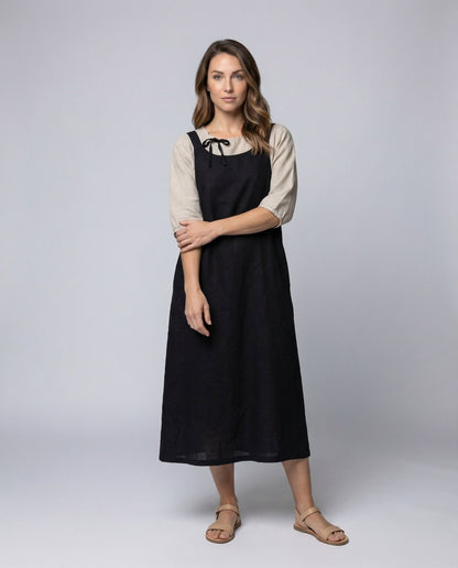 Damen Leinenkleid A-Linie Lockere Passform Beige - Norvielle