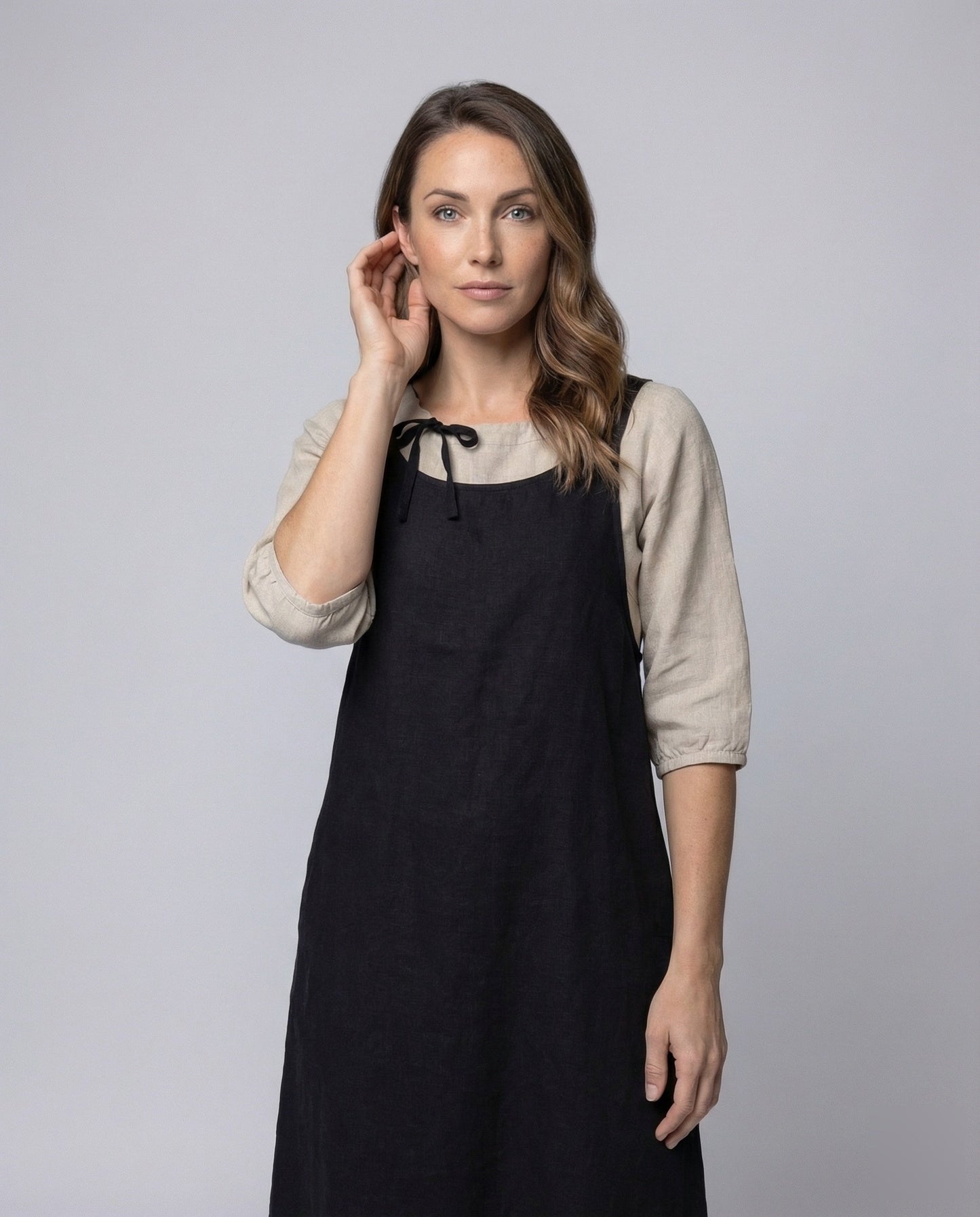 Damen Leinenkleid A-Linie Lockere Passform Beige
