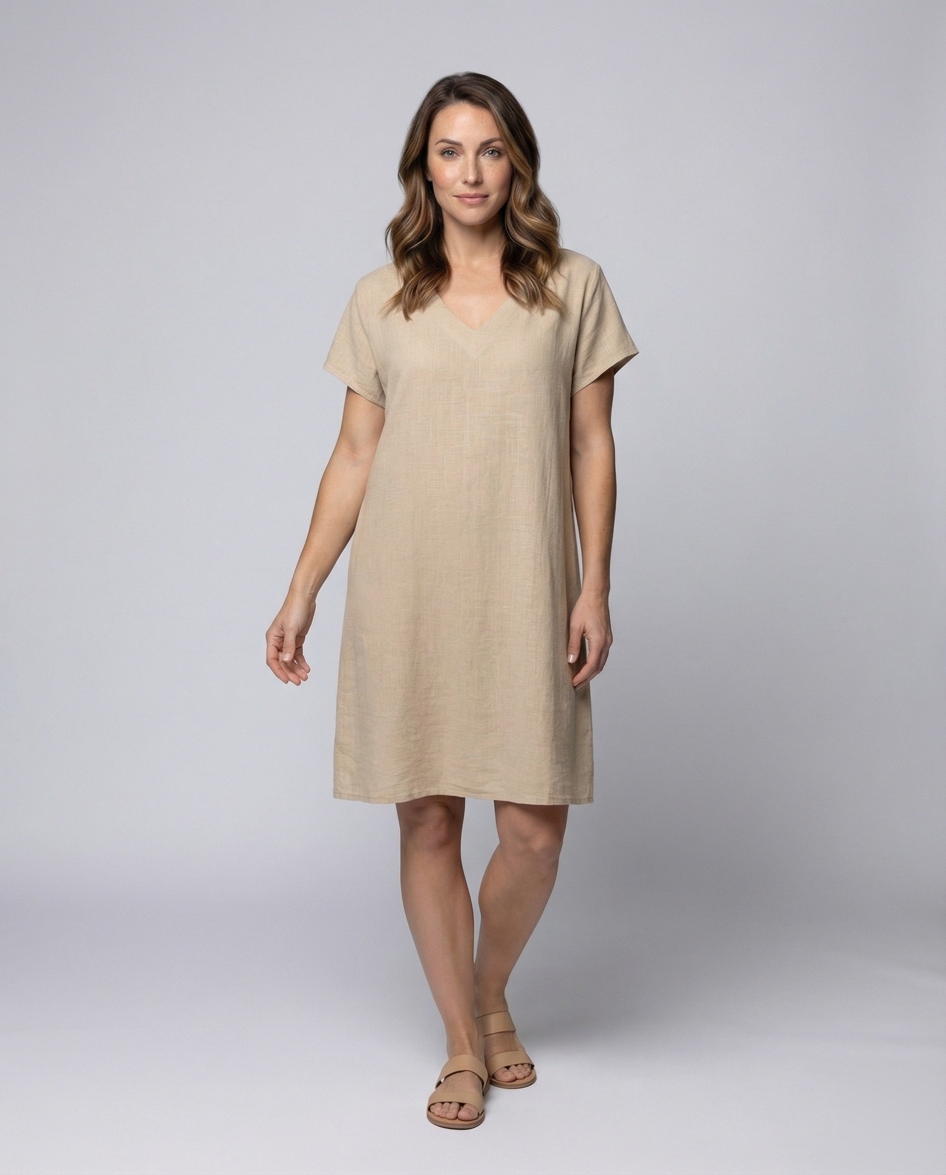 Damen Leinenkleid Mit Kastenform Oberteil - Norvielle