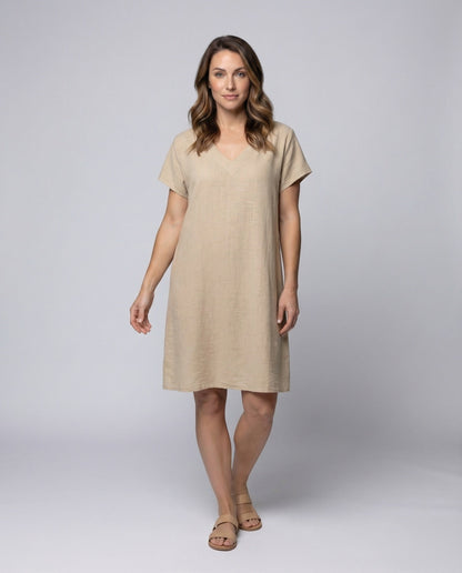 Damen Leinenkleid Mit Kastenform Oberteil - Norvielle