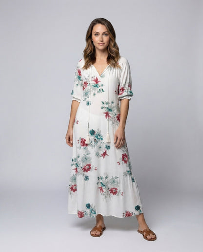 Damen Maxikleid Blumenmuster Quasten - Norvielle