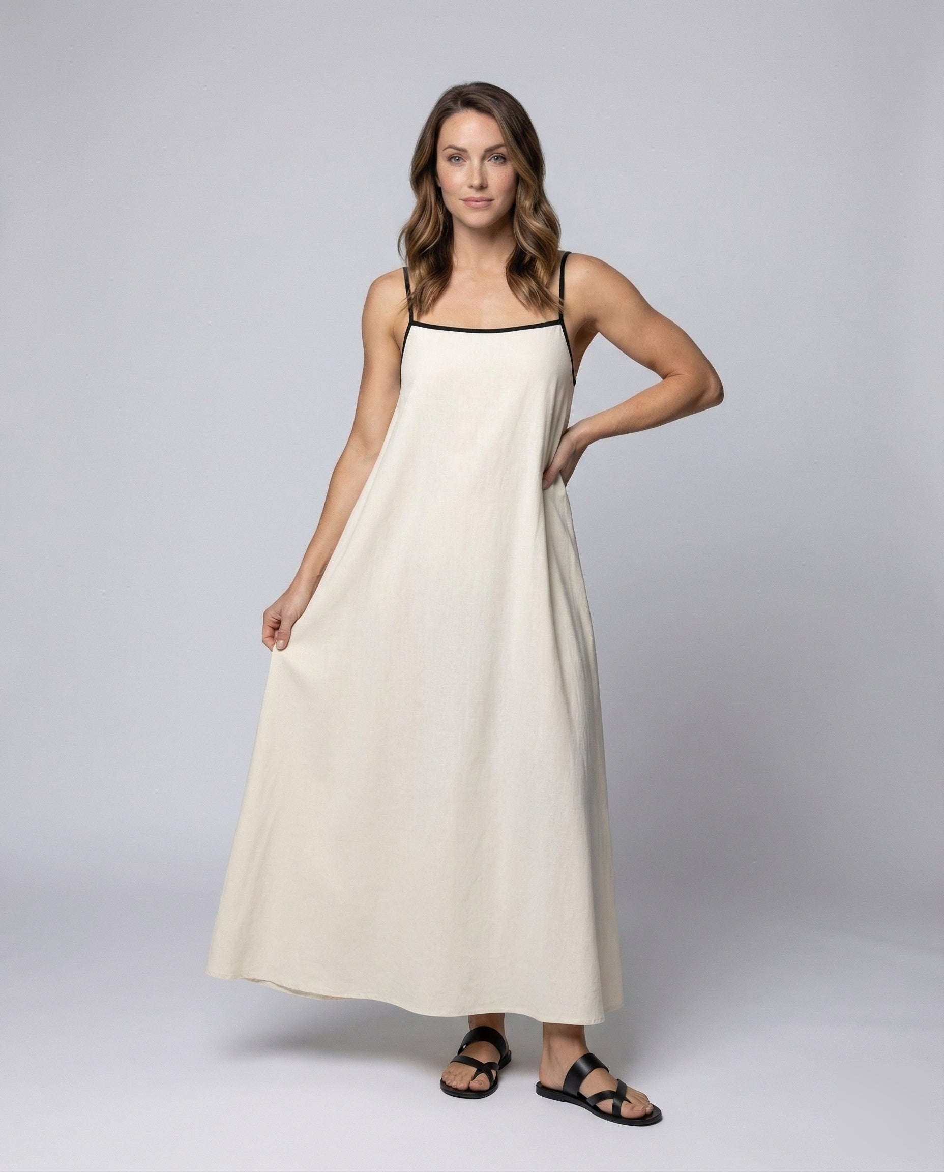Damen Maxikleid Eckiger Ausschnitt Spaghettiträger - Norvielle