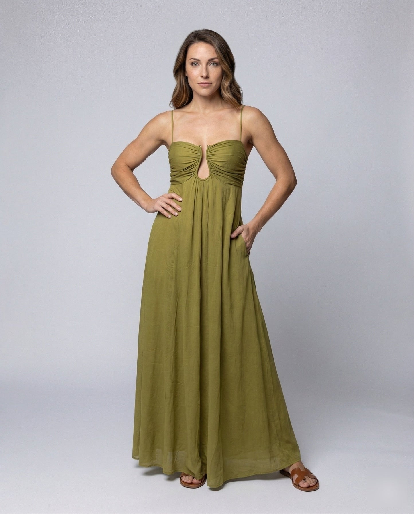 Damen Maxikleid Gerafftes Bustier mit Schlüssellochausschnitt - Norvielle