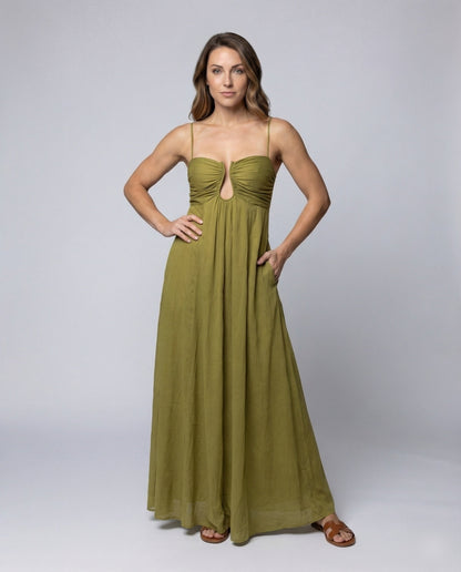 Damen Maxikleid Gerafftes Bustier mit Schlüssellochausschnitt - Norvielle
