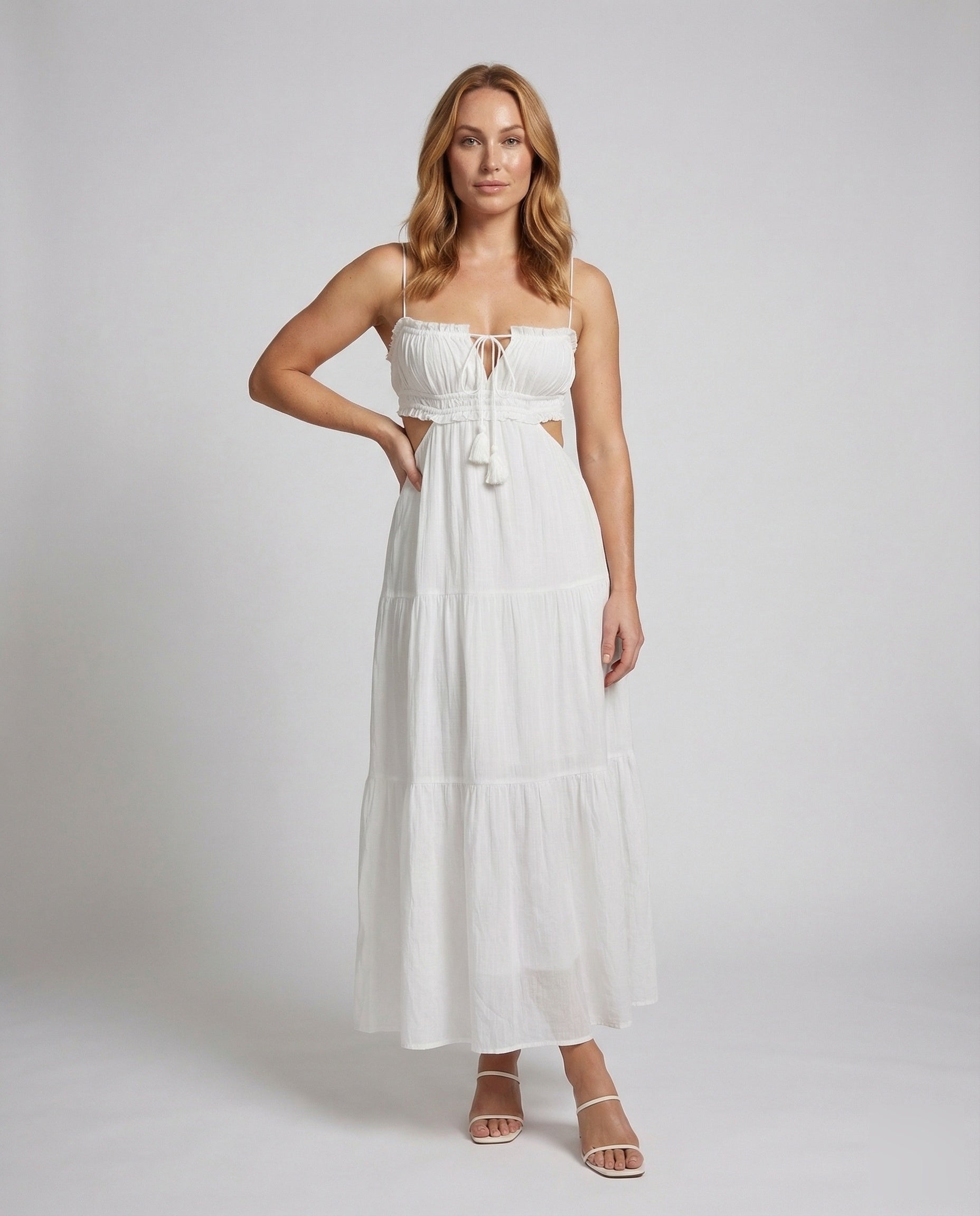 Damen Maxikleid Gerafftes Bustier Seitenschlitze - Norvielle