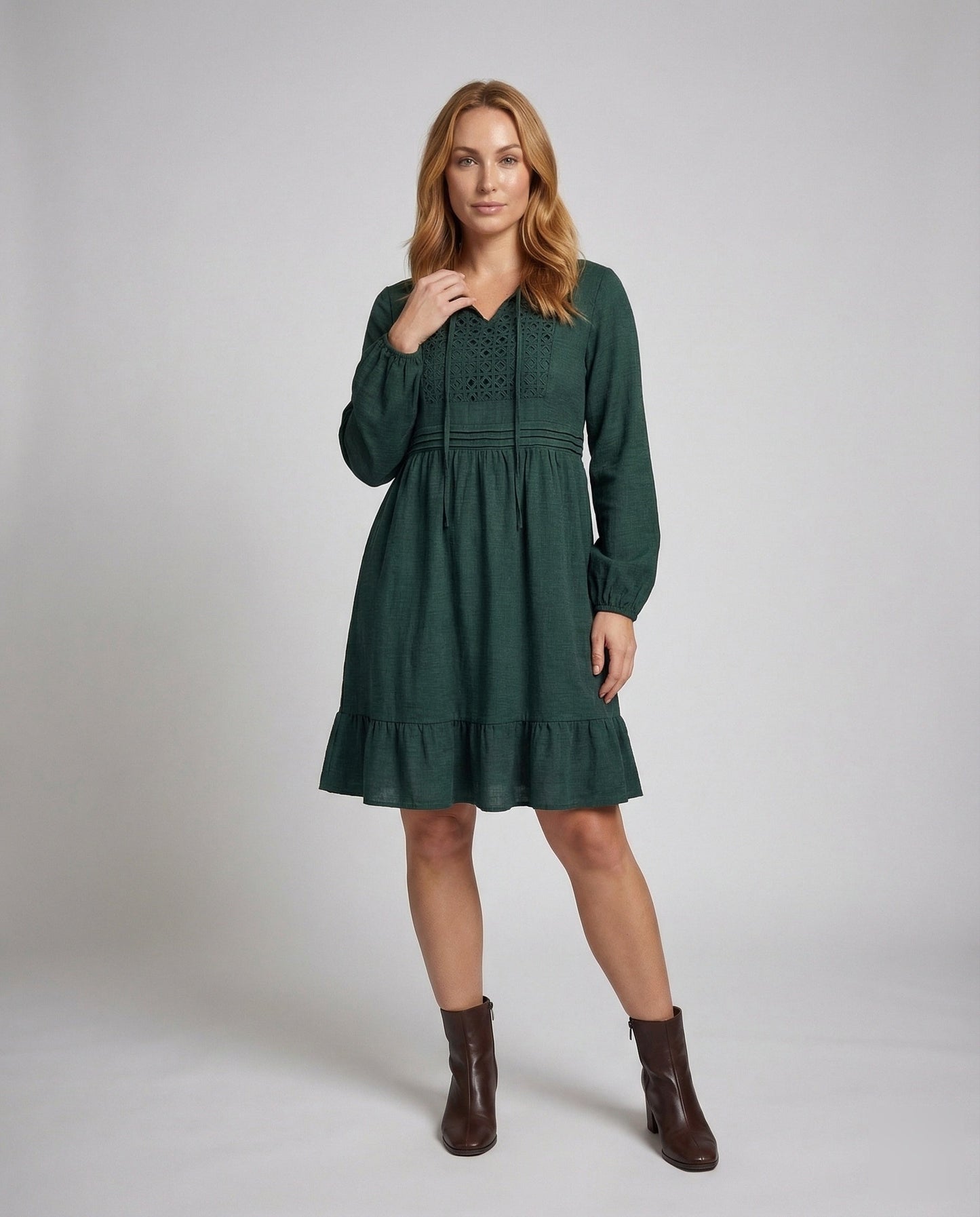 Damen Midikleid Bestickt Volant-Saum - Norvielle