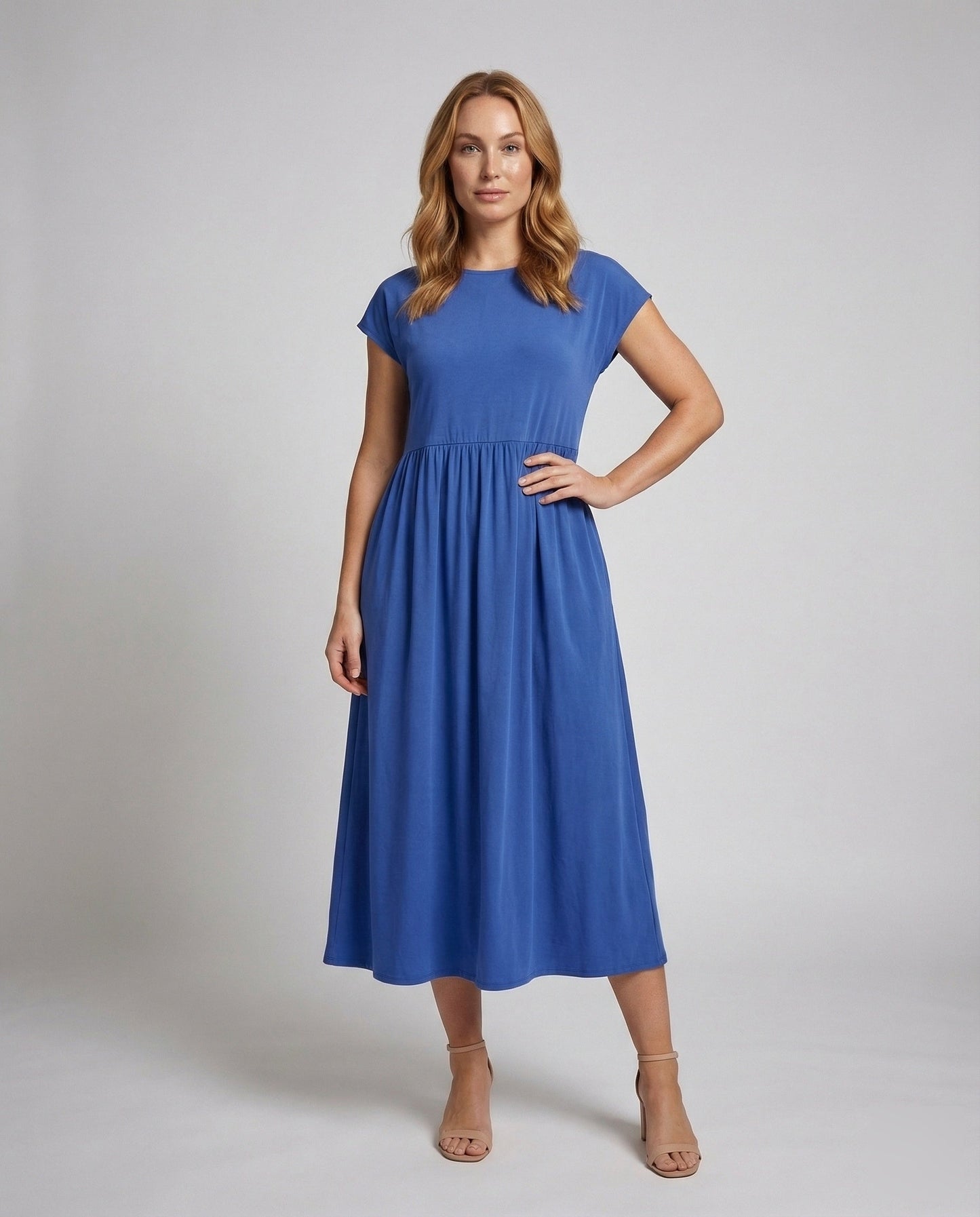 Damen Midikleid Rundhalsausschnitt Geraffte Taille - Norvielle