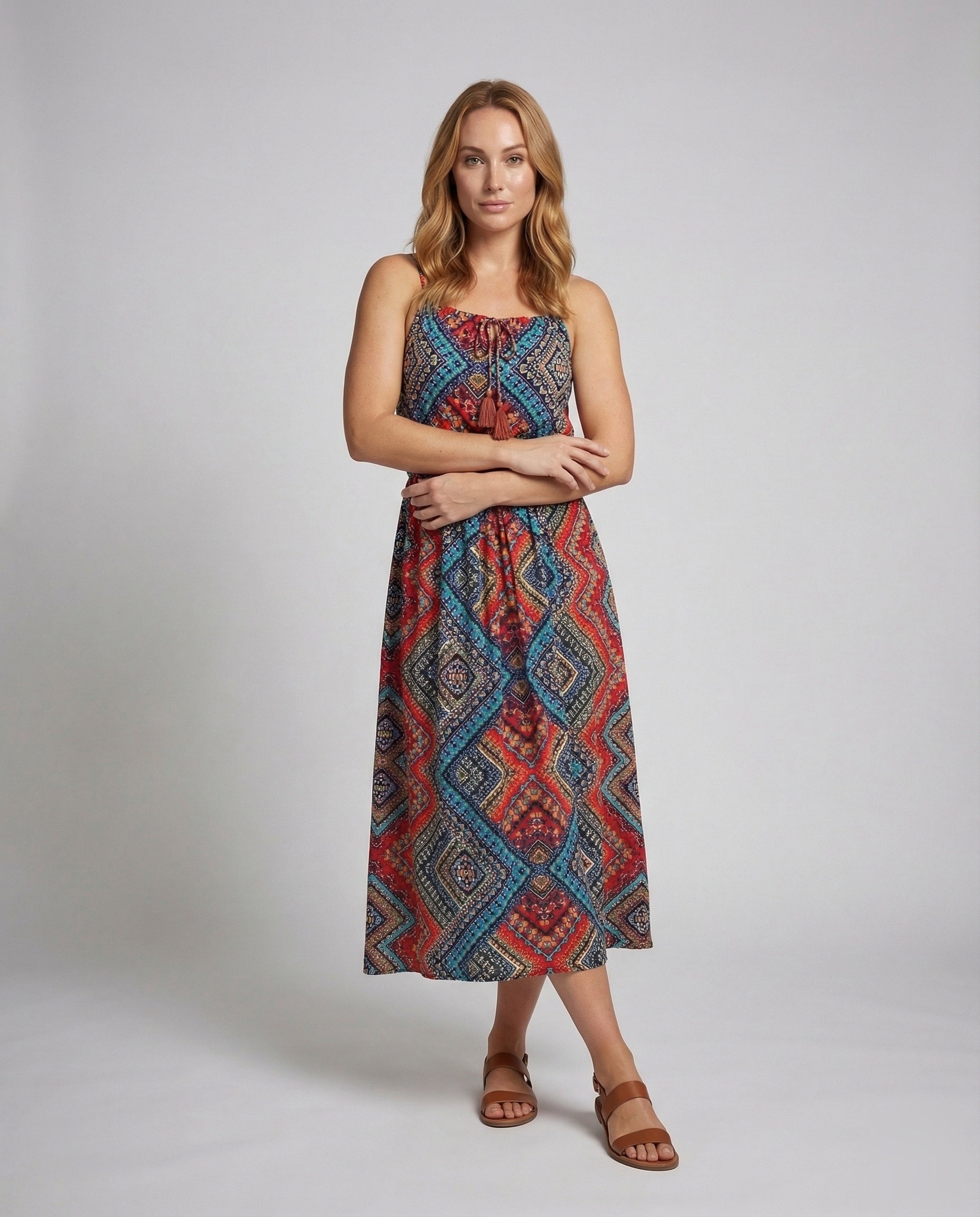 Damen Boho-Kleid Smockierte Taille Quastenband - Norvielle