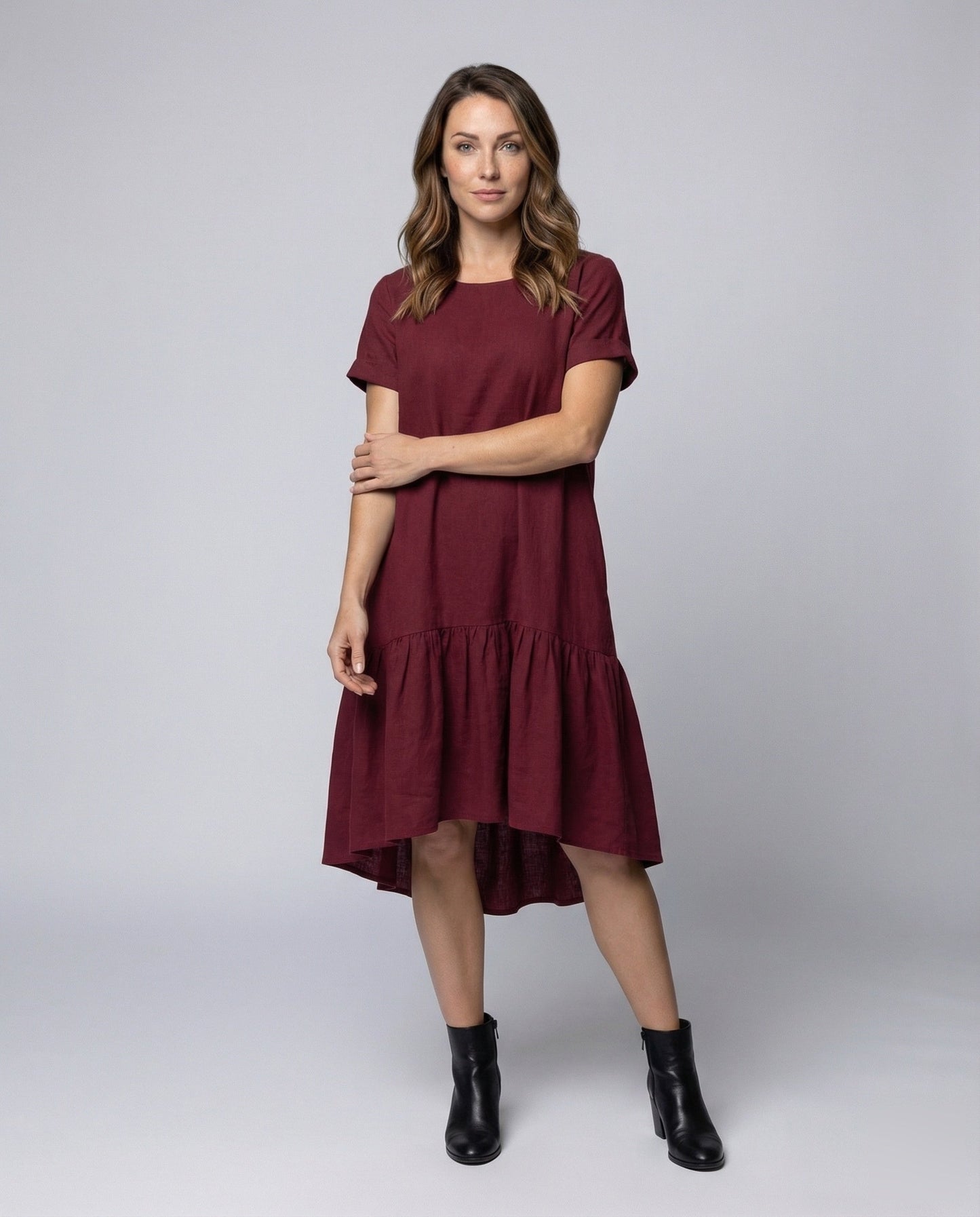 Damen Asymmetrisches Stufenkleid mit Volant-Saum - Norvielle