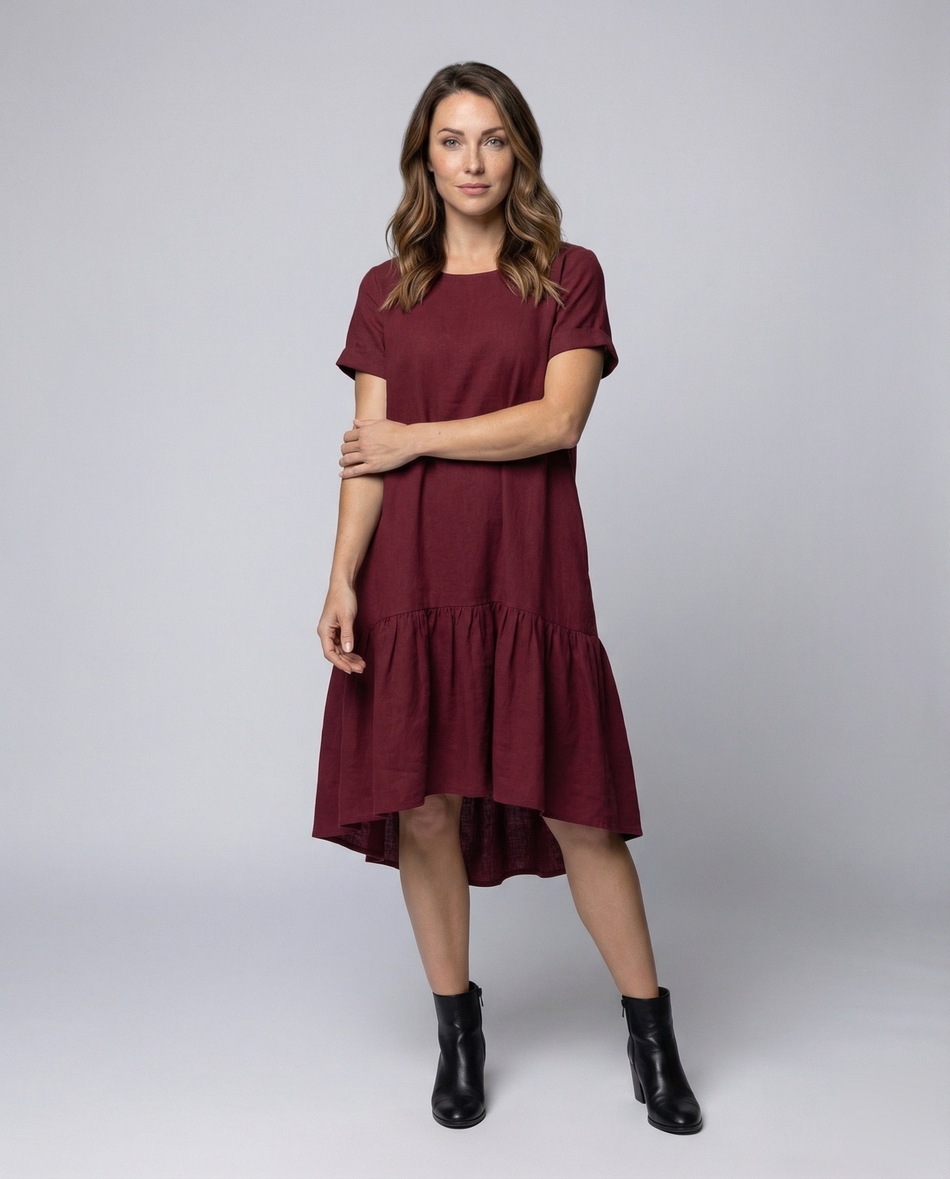 Damen Asymmetrisches Stufenkleid mit Volant-Saum - Norvielle