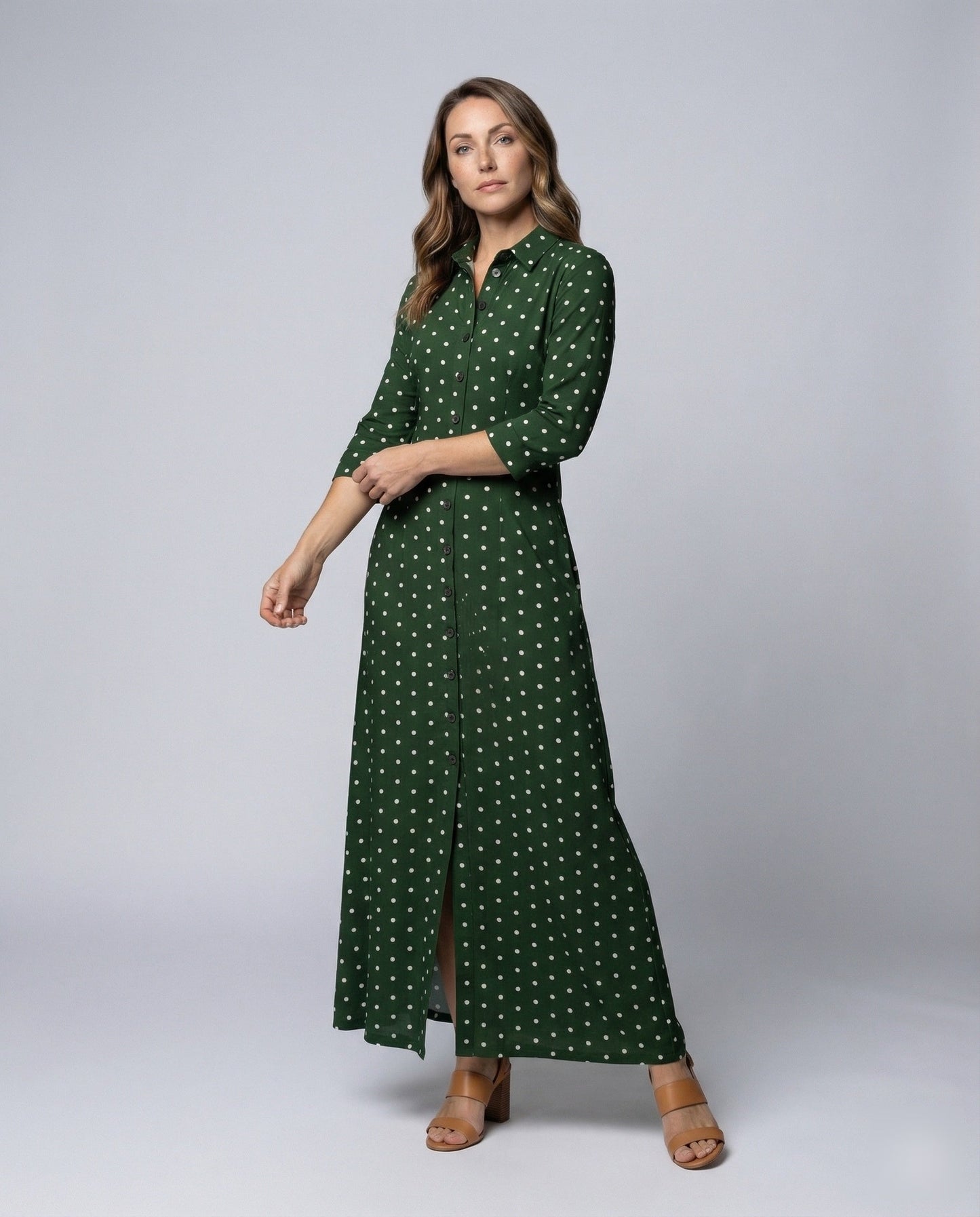 Damen Maxikleid Pünktchenmuster Baumwolle Seitenschlitz - Norvielle