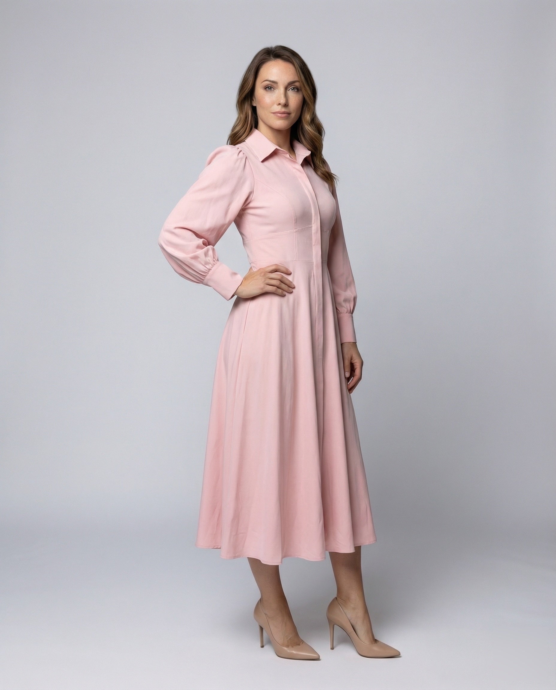 Damen Maxikleid Hemdenstil Puffärmel - Norvielle
