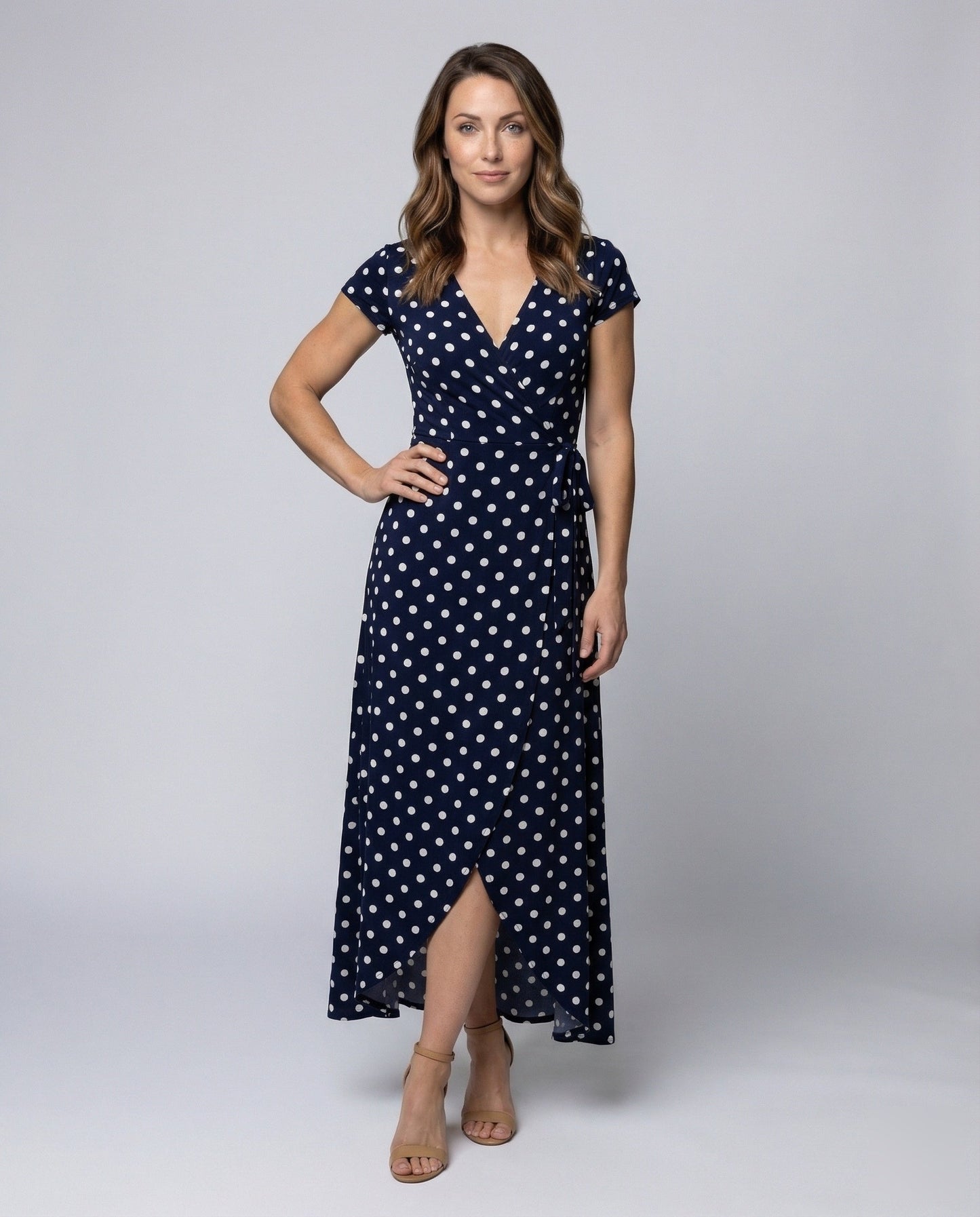 Damen Maxikleid Wickeloptik Punkteprint - Norvielle