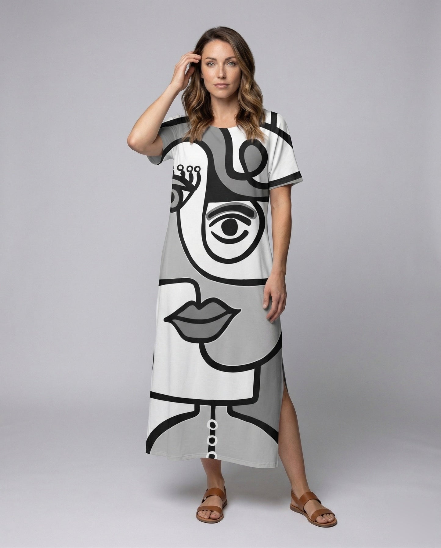 Damen Maxikleid Abstraktes Gesichtsmuster - Norvielle