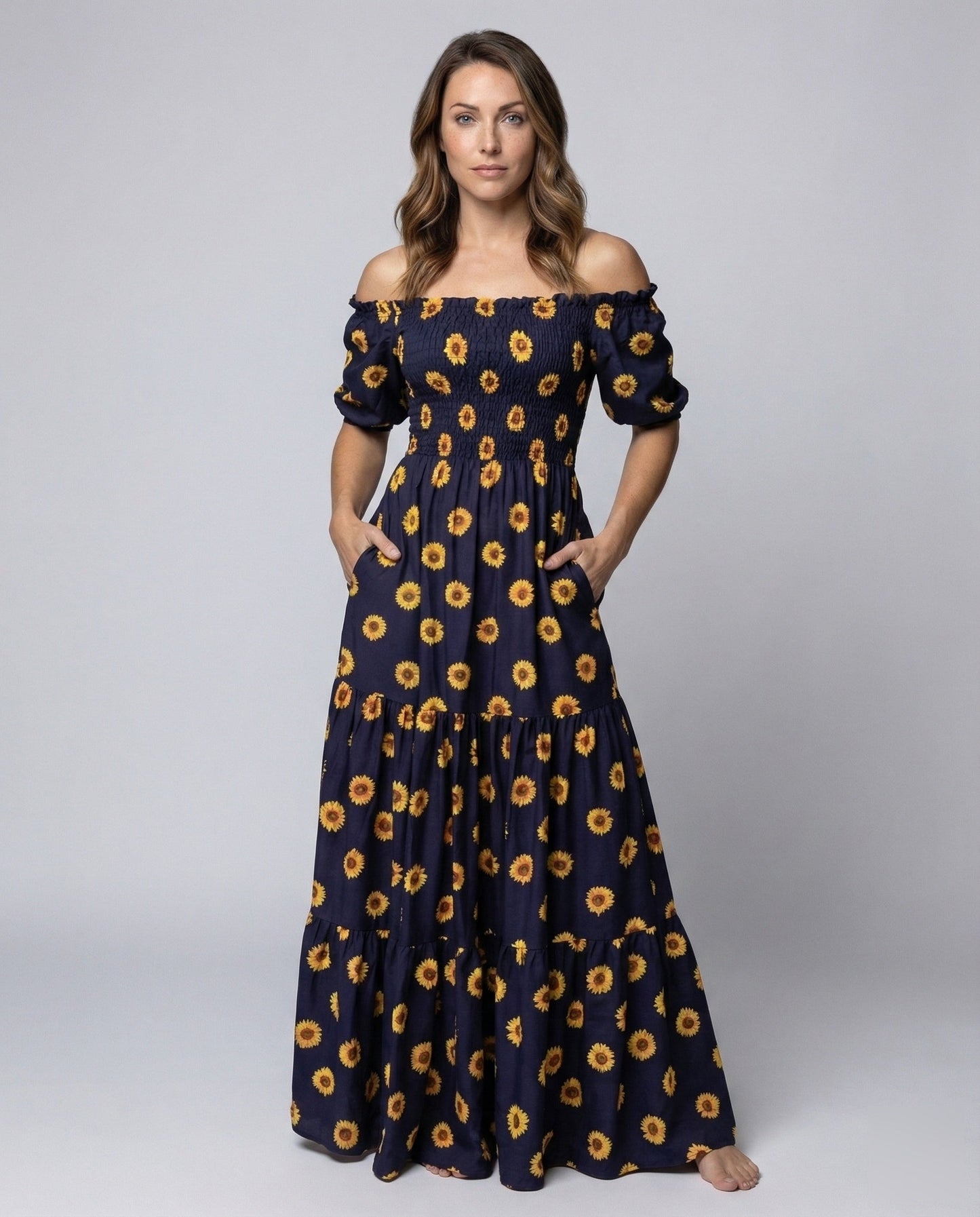 Damen Maxikleid mit Carmen-Ausschnitt und Volantrock - Norvielle