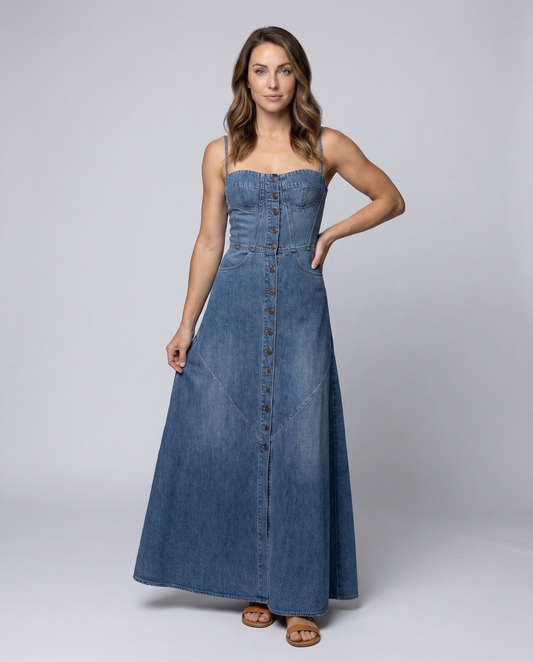Damen Maxikleid mit Corsage-Bustier und Spaghettiträgern - Norvielle