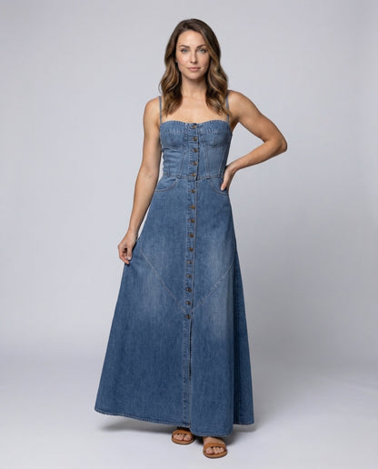 Damen Maxikleid mit Corsage-Bustier und Spaghettiträgern - Norvielle