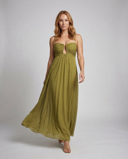 Damen Maxikleid mit Schlüsselloch Dekolleté und Metallring - Norvielle