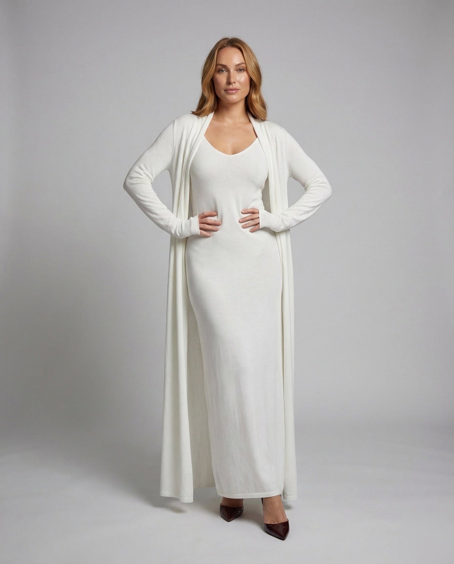 Damen Maxikleid-Set Viskose Strick Anthrazit - Norvielle