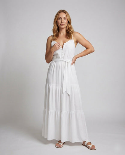 Damen Maxikleid mit Taillengürtel und Stufenrock - Norvielle