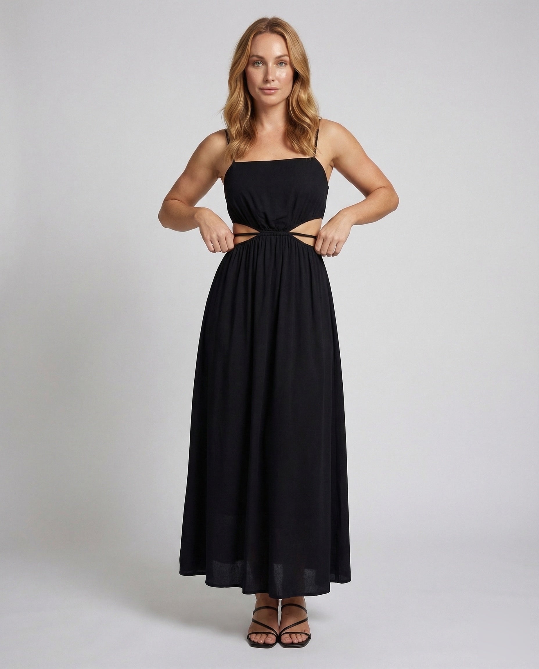 Damen Midikleid Spaghettiträger Seitliche Ausschnitte - Norvielle
