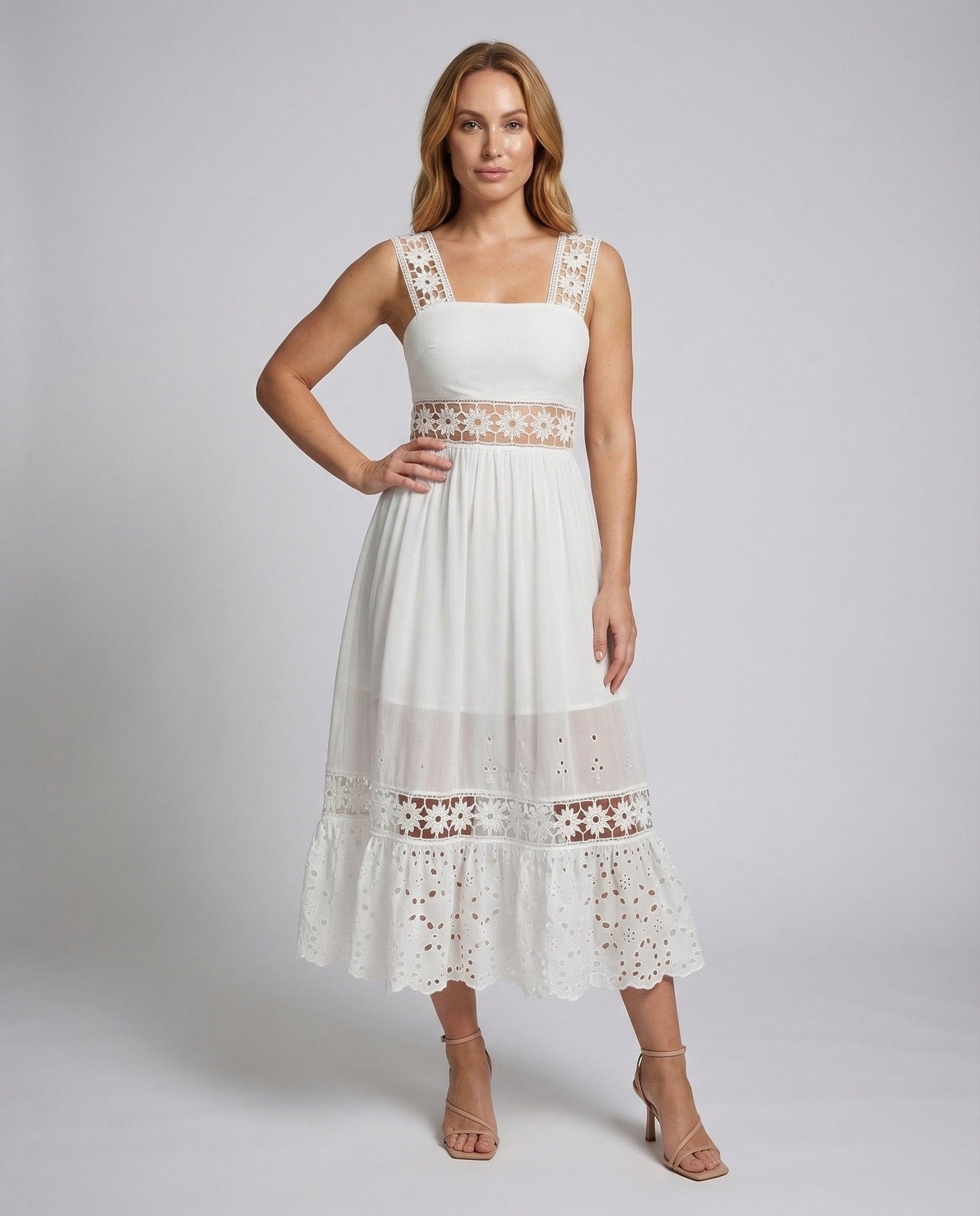 Damen Midikleid mit gehäkelten Spitzeneinsätzen - Norvielle