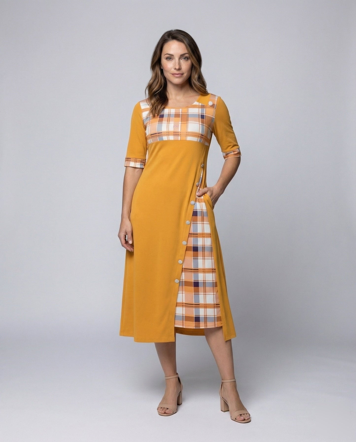 Damen Midikleid Kariert 3/4-Ärmel - Norvielle