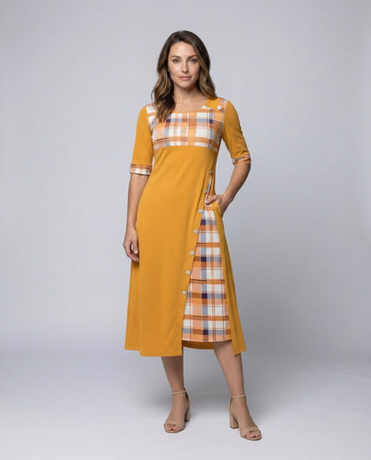 Damen Midikleid Kariert 3/4-Ärmel - Norvielle