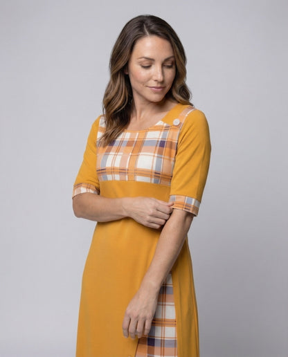 Damen Midikleid Kariert 3/4-Ärmel