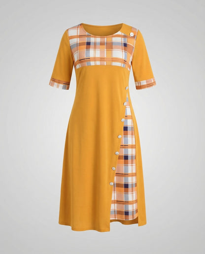 Damen Midikleid Kariert 3/4-Ärmel