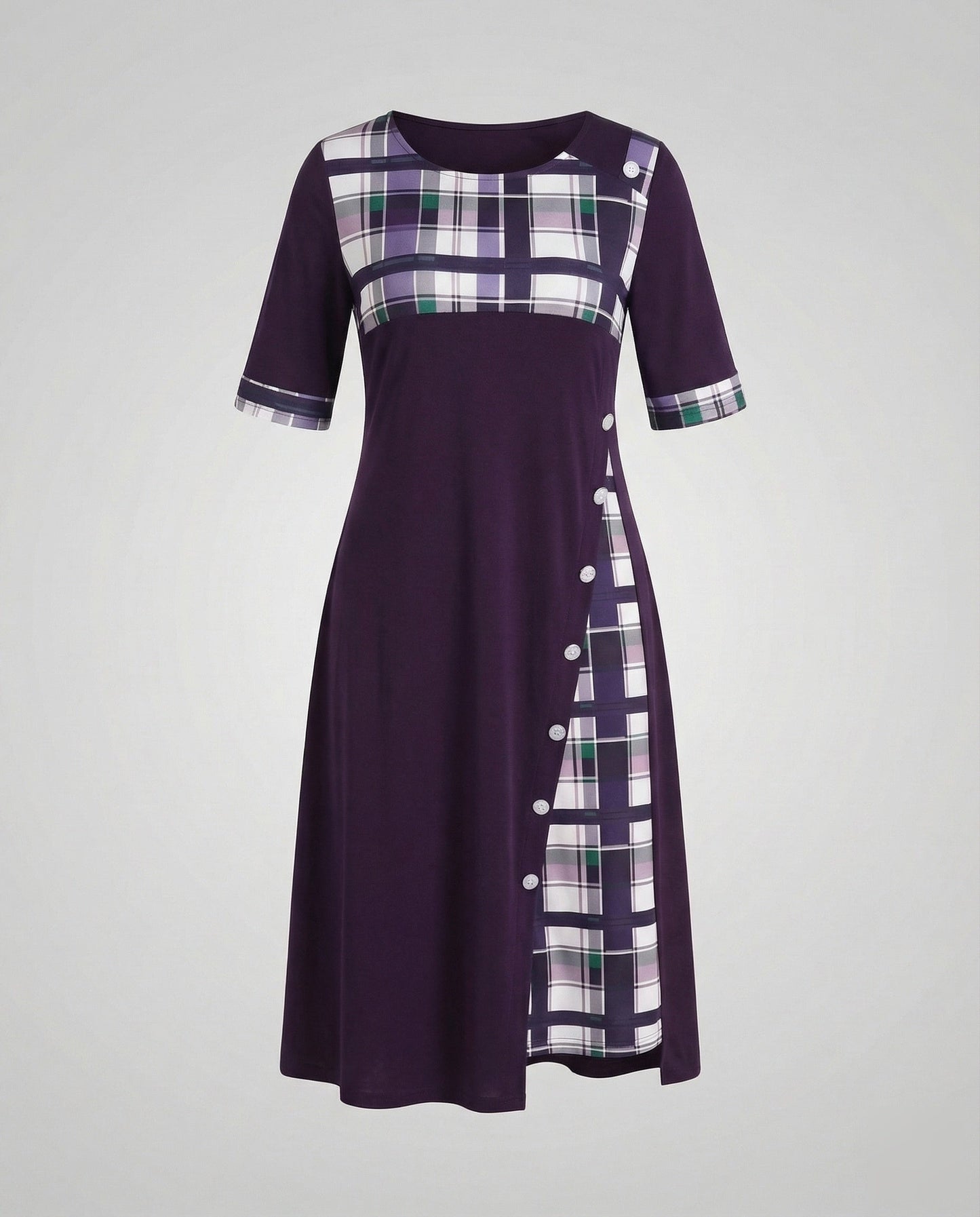 Damen Midikleid Kariert 3/4-Ärmel