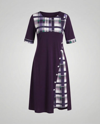 Damen Midikleid Kariert 3/4-Ärmel