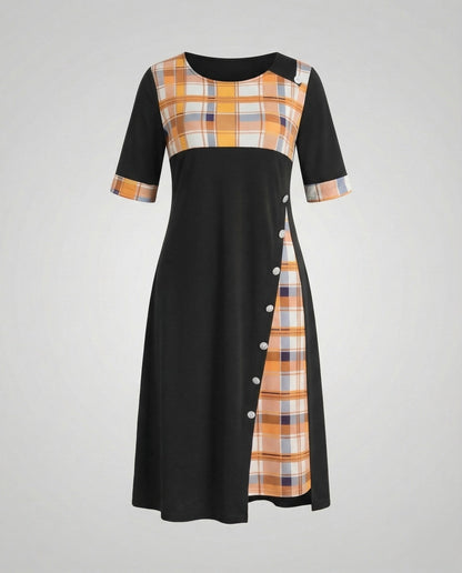 Damen Midikleid Kariert 3/4-Ärmel