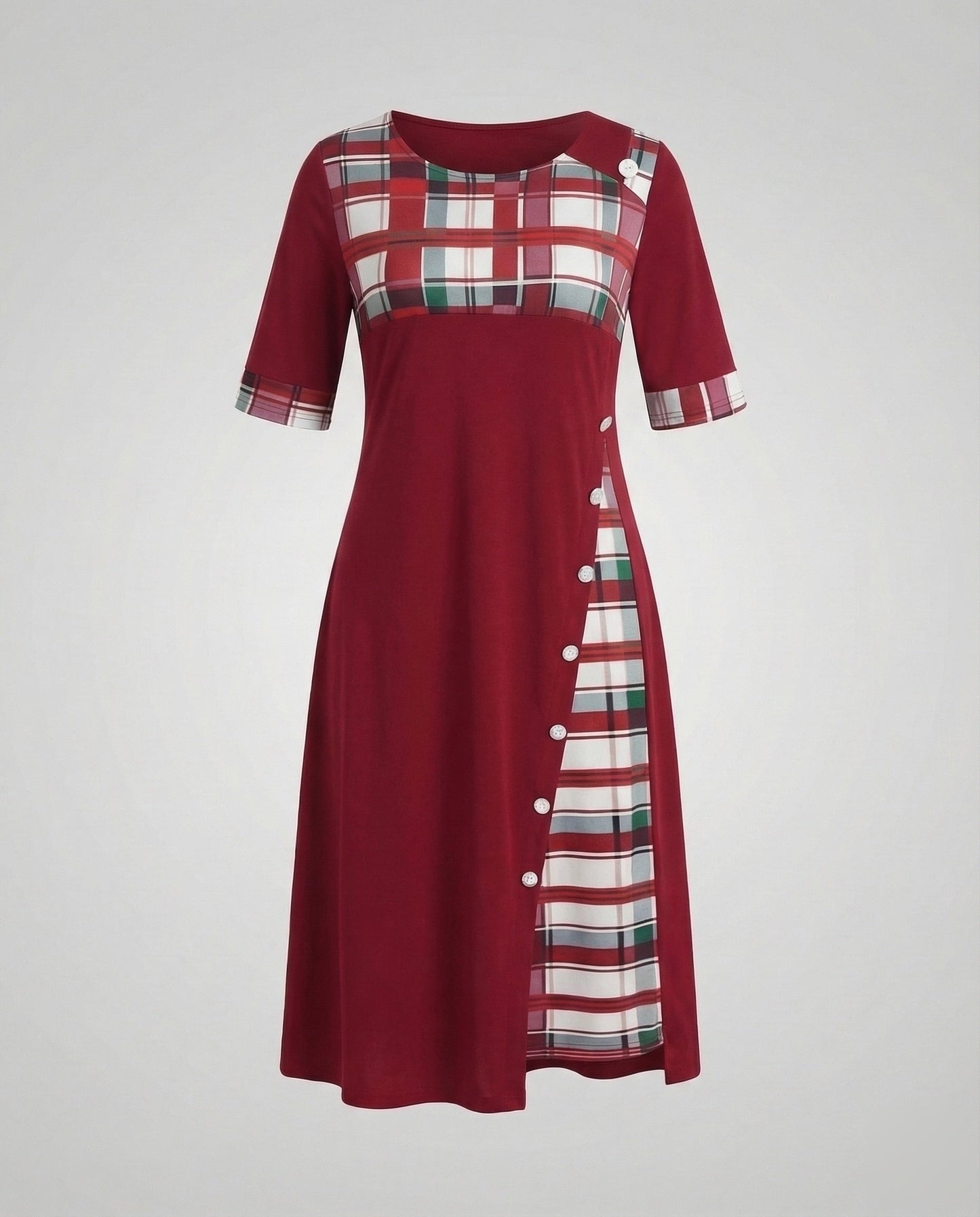 Damen Midikleid Kariert 3/4-Ärmel