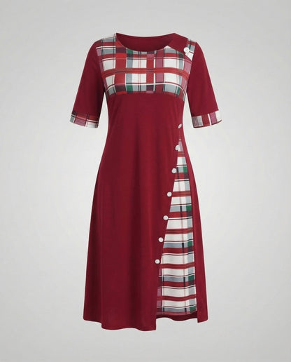 Damen Midikleid Kariert 3/4-Ärmel