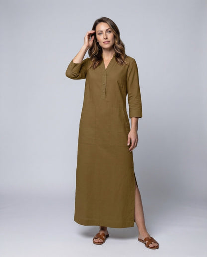 Damen Maxikleid Stehkragen Beinschlitz - Norvielle