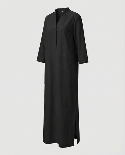 Damen Maxikleid Stehkragen Beinschlitz