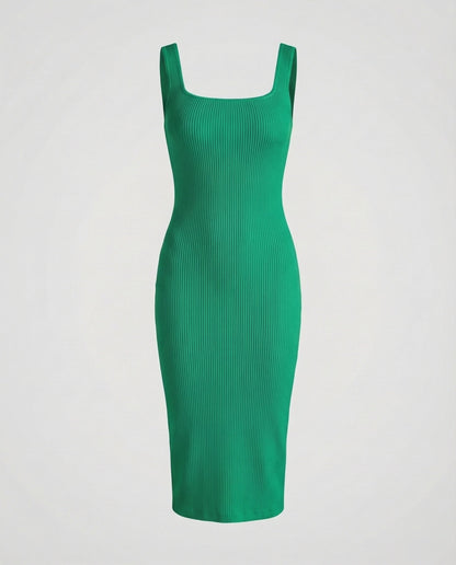 Damen Rippstrick Midikleid Figurformend