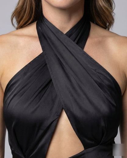 Damen Midikleid Neckholder Hohes Seitenschlitz
